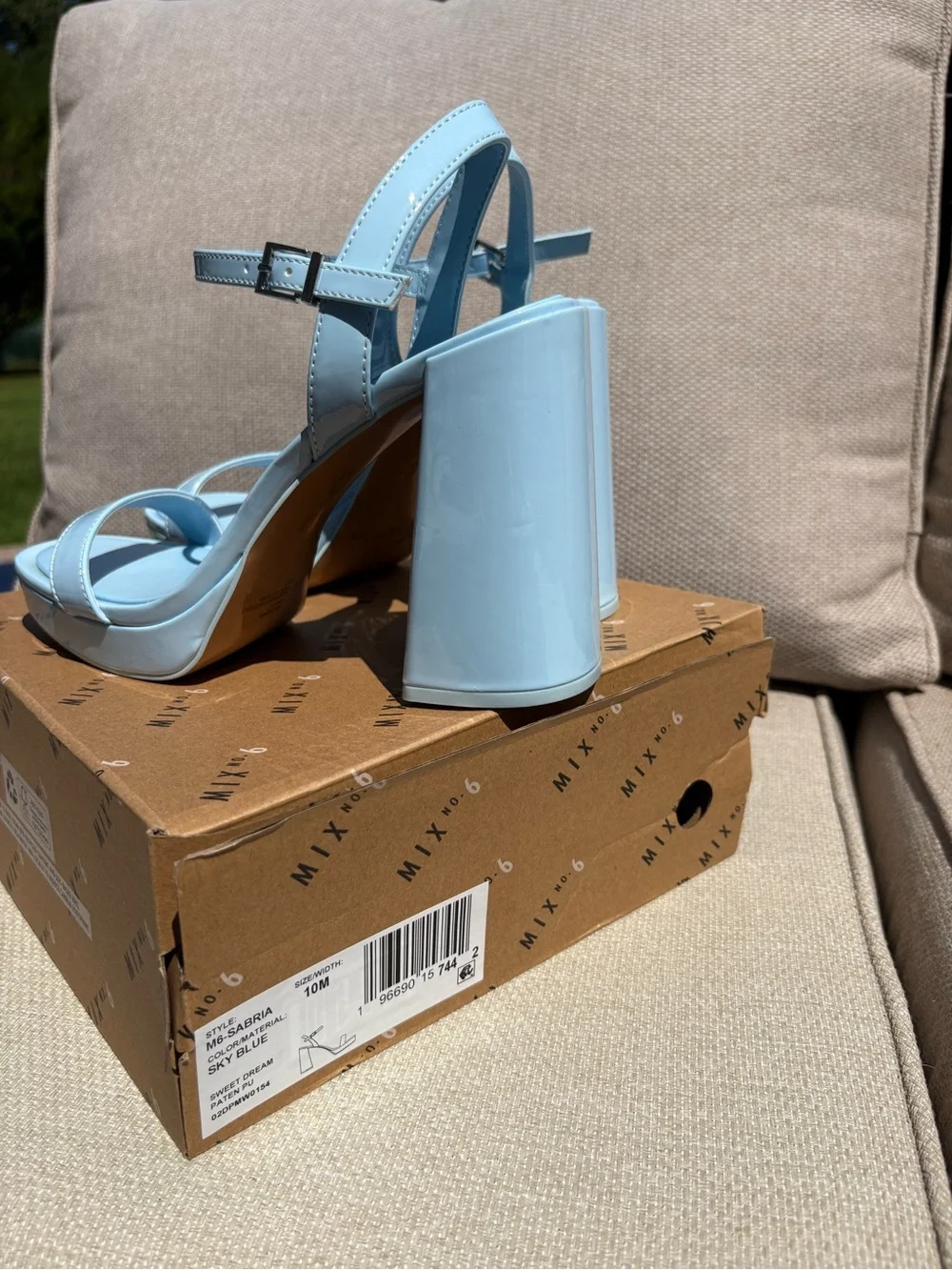 Mix No. 6 Light Blue Patent Platform Block Heel Sandals